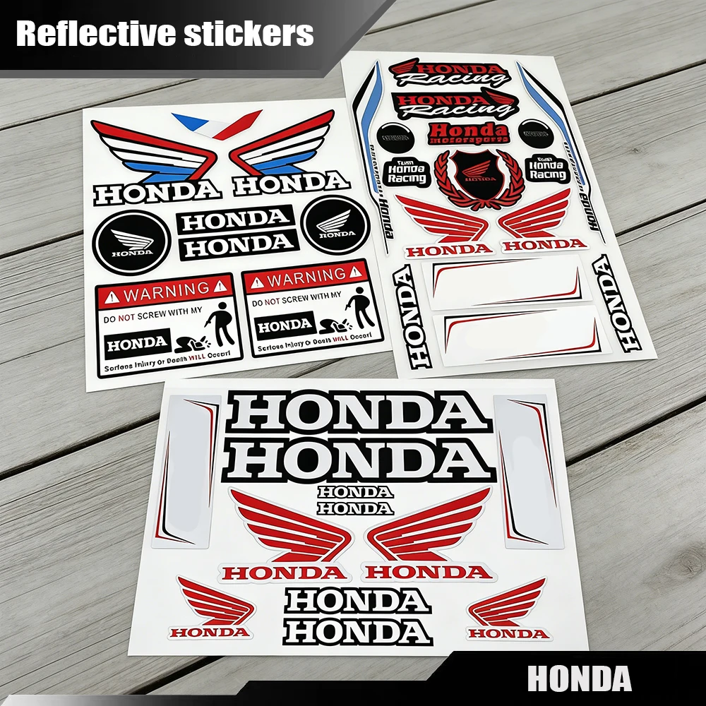 

Honda Reflective Stickers Pack, Honda Racing Wing & Warning Decals, for Motorcycle Helmet Scooter