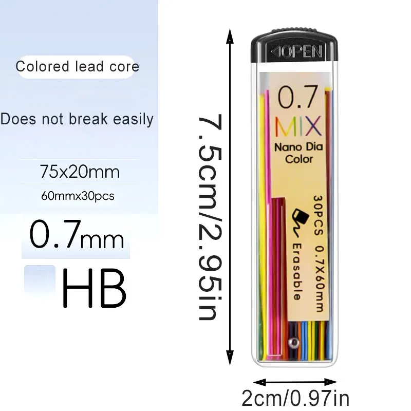2 boxes (60pcs) of 0.7mm colored pencil leads, 7 different colors, mechanical pencil refill pack