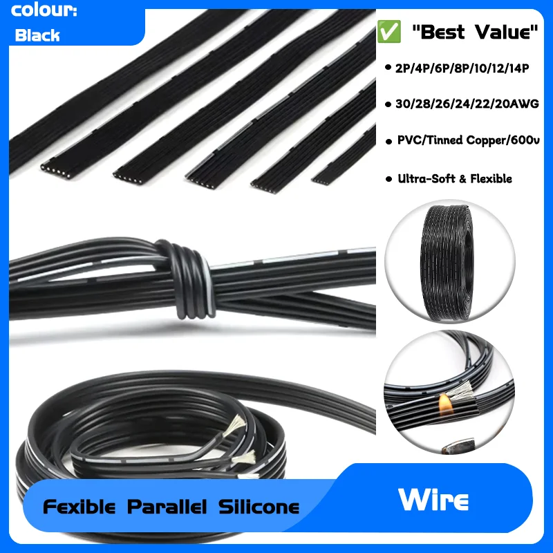 

High Temperature Resistant Copper Cable 30/28/26/24/22/20AWG Ultra Soft Fexible Silicone Parallel Wire 2P/4P/6P/8P/10/12/14P