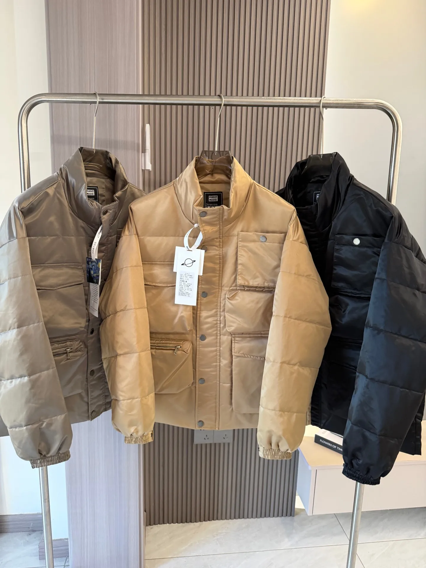 

Warm Puffer Jaet Men's Women's Stand Collar Multiple kets Du down Casual Sle Autumn Winter Outerwear Coat