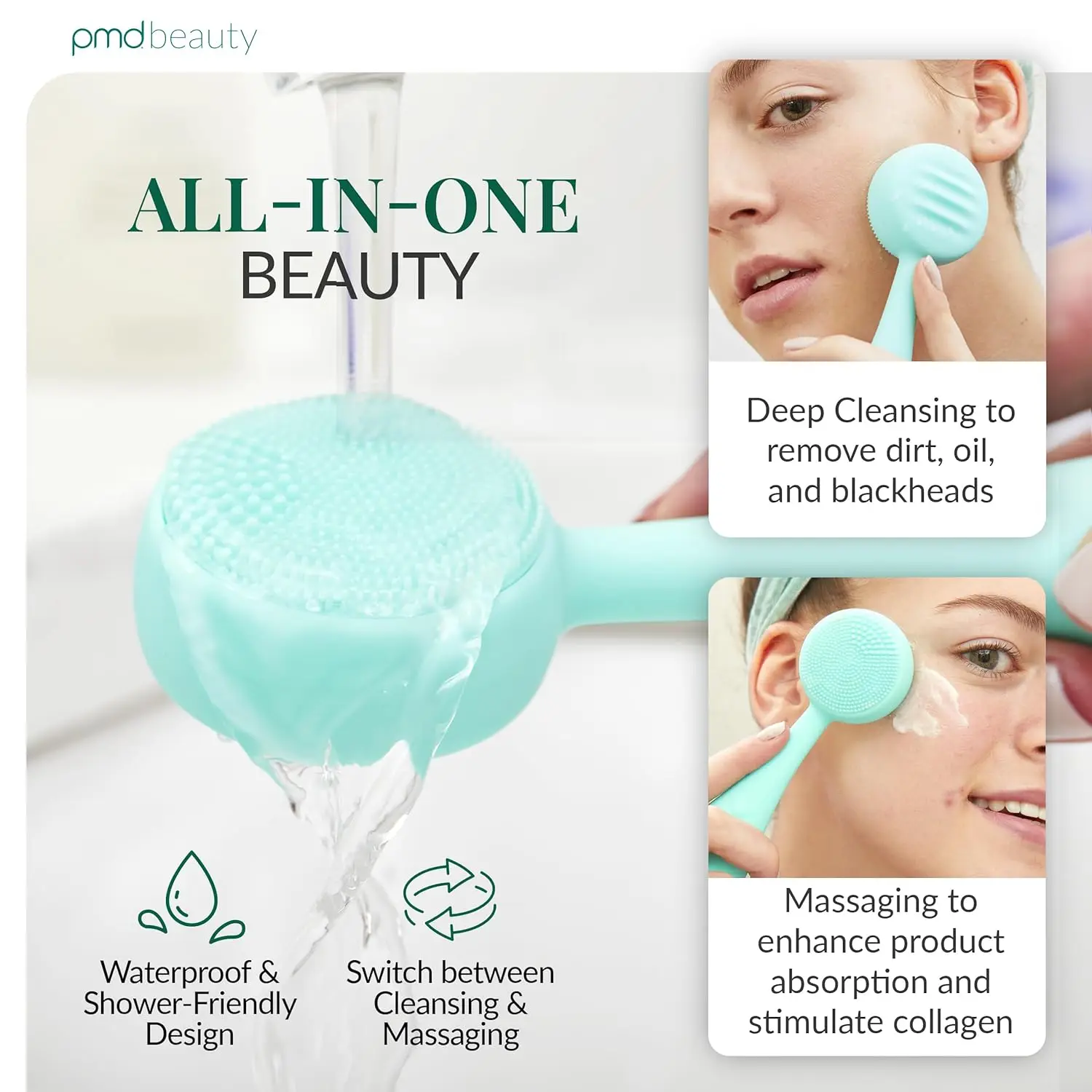 Smart Facial Cleansing Device with Silicone Brush & Anti-Aging Massager for Deep Clean Skin