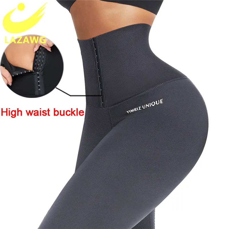 LAZAWG High Waist Pant with Hooks Seamless Sport Shorts Thigh Slimmer Push Up Gym Women Slimming Fitness Body Shaper Leggings