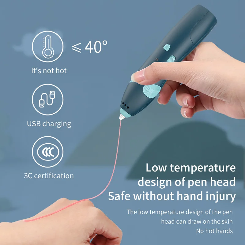 Not hot 3D Printing Pen for Kids Educational DIY Drawing Scrawl PCL Filament Wireless Easy Suitable for Children's Birthday Gift