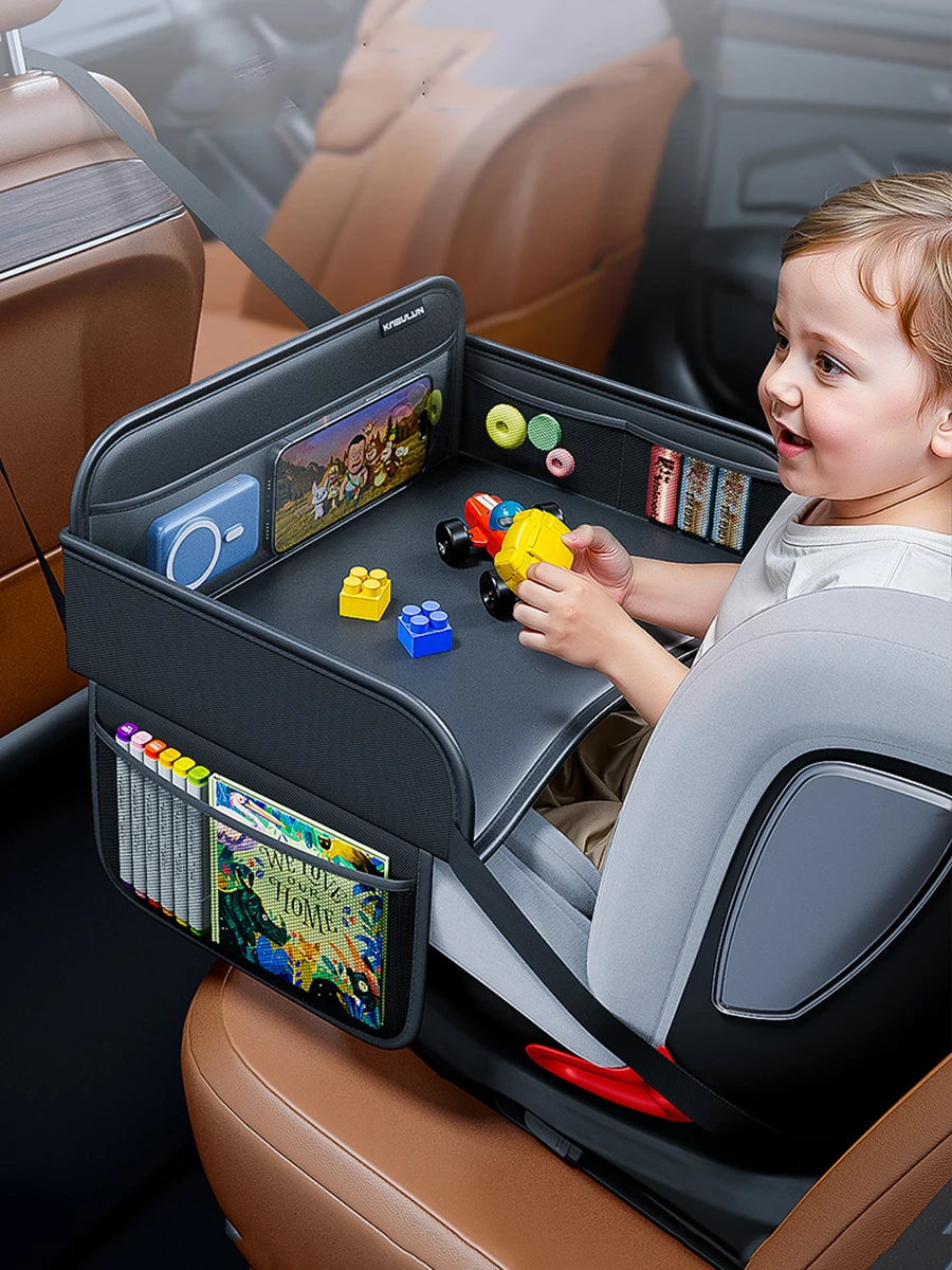 Kinder-Auto-Esstisch Zeichentisch Leder Universeller Sicherheitssitz-Ablage Rücksitz Kindertisch Werkzeug Spielzeug Handy-Aufbewahrungstasche Schoßtisch