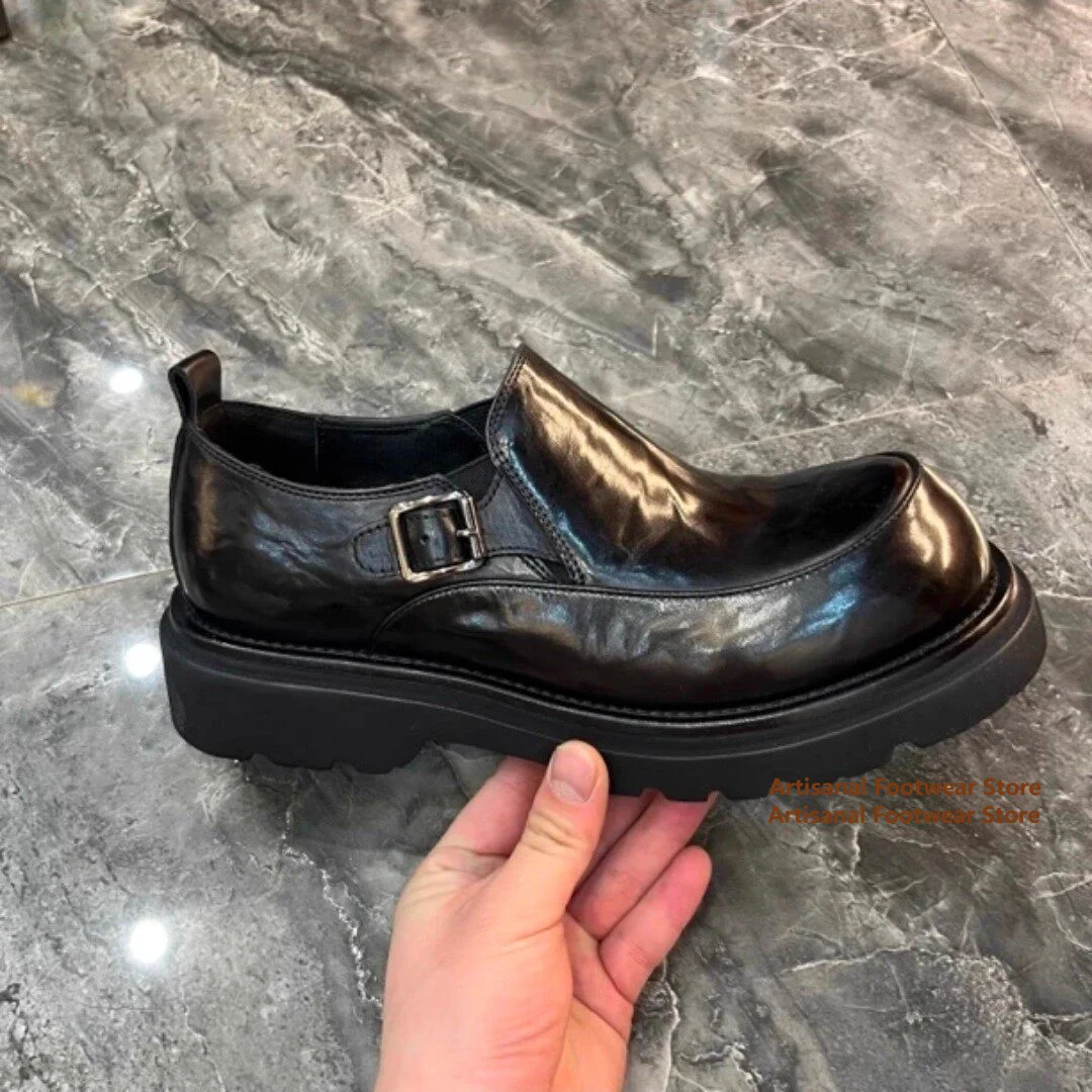 

Thick-Soled Derby Shoes Men's Single Shoe Round Toe Height Increasing Casual Shoes Trendy Handmade Luxury Men's Shoes