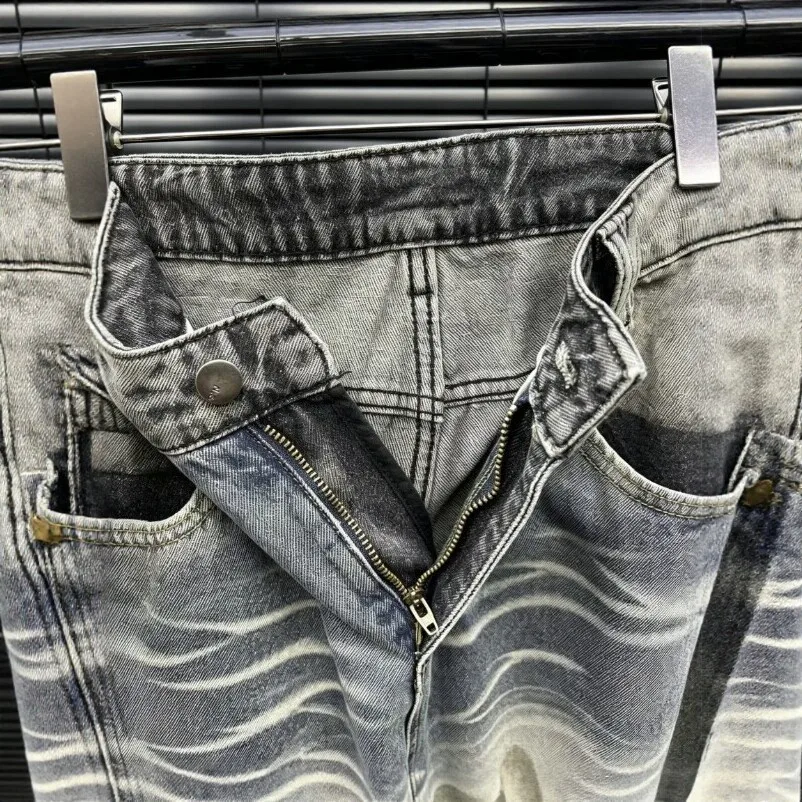 Washed Finish Wide Leg Jeans Mid Rise Streetwear with Faded Relaxed Fit Distressed Whiskering Cropped No Stretch Women Pants