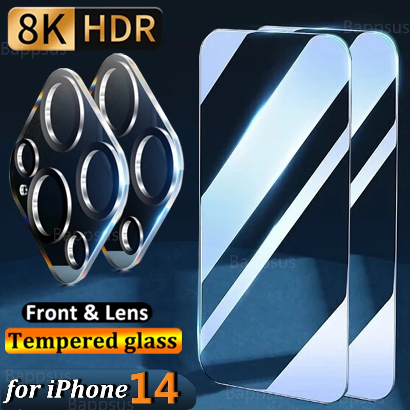 2IN1 HD Tempered Glass for IPhone 14 Pro Max Plus Screen Protector Hard Glass for IPhone 14 Camera Lens Film for IPhone14 Series