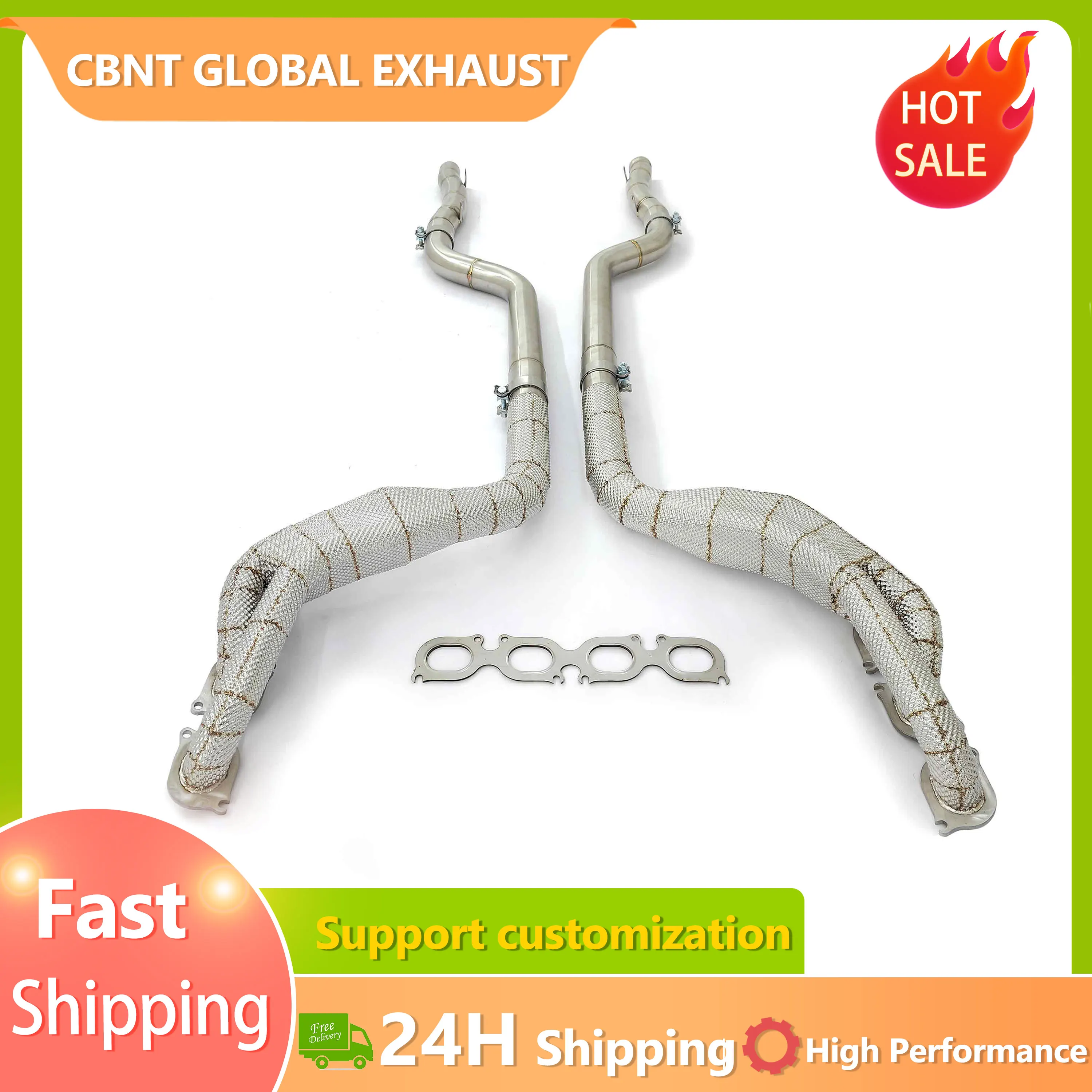 

CBNT C63 Manifold for Mercedes-Benz C63 W204 AMG 6.2L Headers Free Flow High Quality SS304 Manifold Heat Shield Exhaust Systems