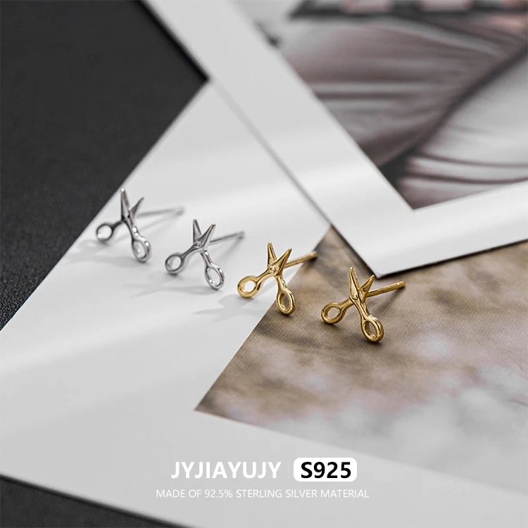 JYJIAYUJY 100% Whole Original Sterling Silver S925 Stud Earrings 8mm Mini Scissors Style Fashion Jewelry Gift Daily Use JYE39