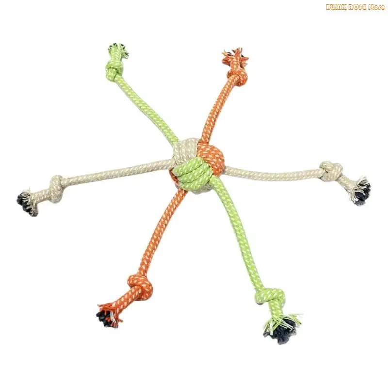 K1AE Interaction Tug Rope Toy for Dog Promotes Bonding and Reduce Boredom Safe Chewing Activity 6 Head Cotton Rope for Breeds