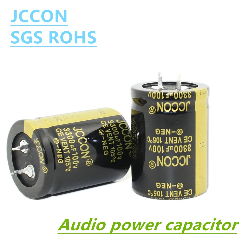 Jccon 100V 1000UF 2200uF 3300UF 4700UF 6800uF 10000UF 15000uF สำหรับเครื่องขยายเสียง Hi-Fi เสียงความถี่สูงลำโพง ESR ต่ำ1ชิ้น