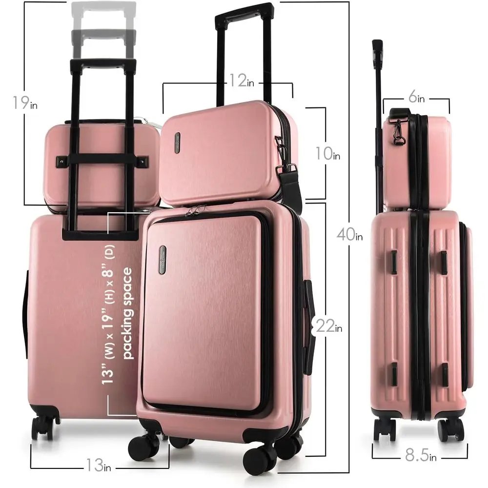 22 Expandable Hardside Spinner Suitcase with Wheels, Pink, Carry-On Size, Includes Cosmetic Bag