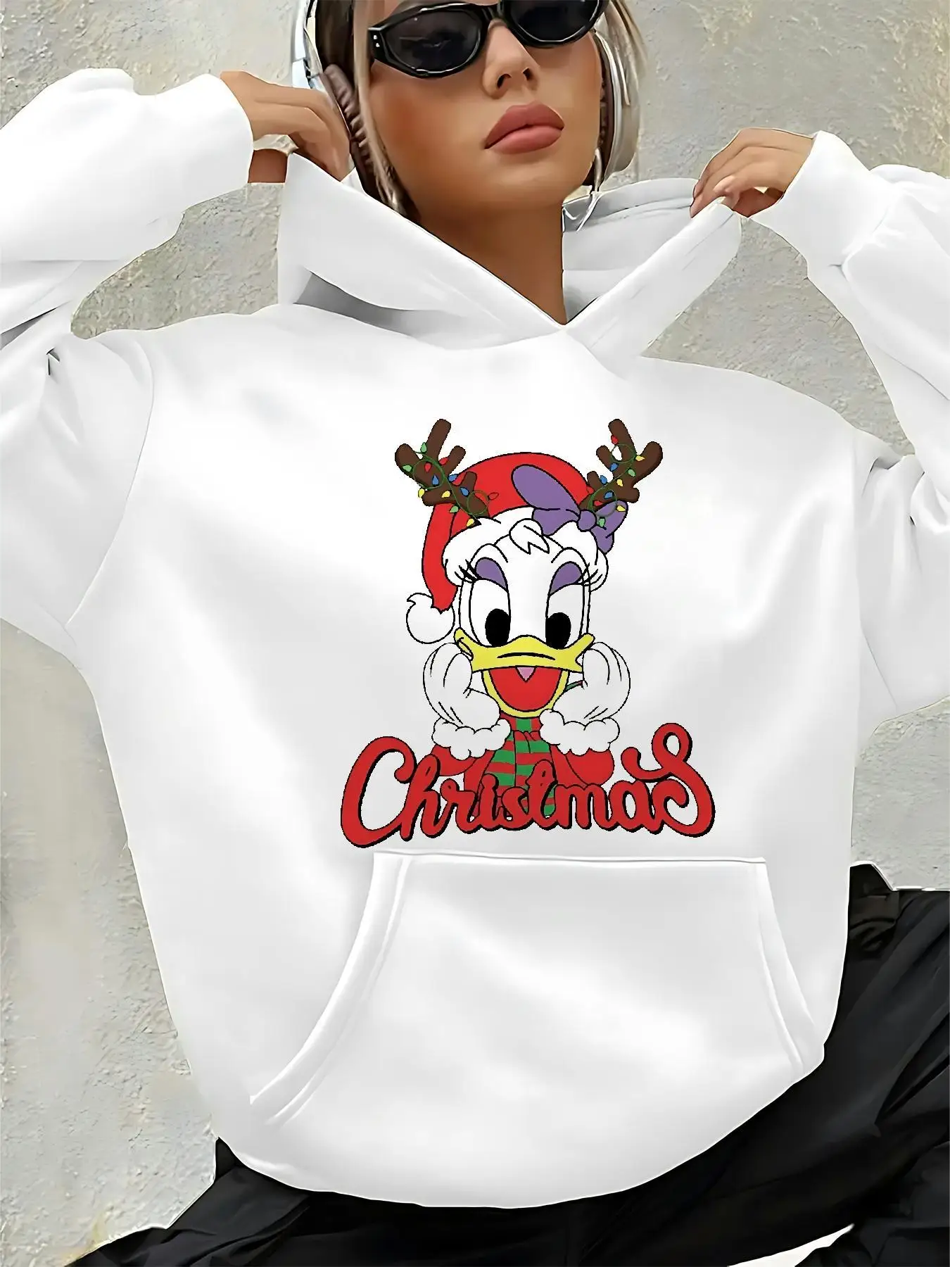 ديزني ديزي داك عيد الميلاد المرأة هوديي الخريف الشتاء الصوف عادية للجنسين البلوز الملابس هودي المتضخم الشارع الشهير