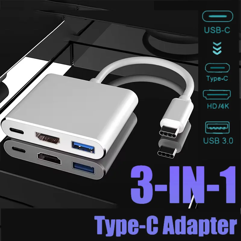 

4K 1080P Тип C к HDMI-совместимому/USB 3.0/тип C Кабель-конвертер 3 в 1, переключатель Thunderbolt 3 на HDMI-совместимый адаптерный кабель
