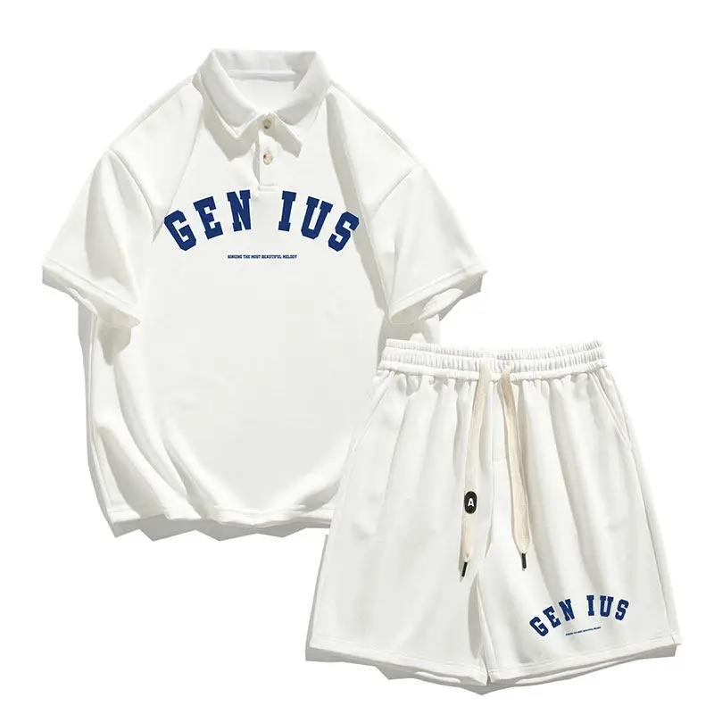

2026 Summer New Men's Printed Polo Shirt and Shorts Set Loose Large Breathable Couple T-shirt and Shorts Two Piece Set