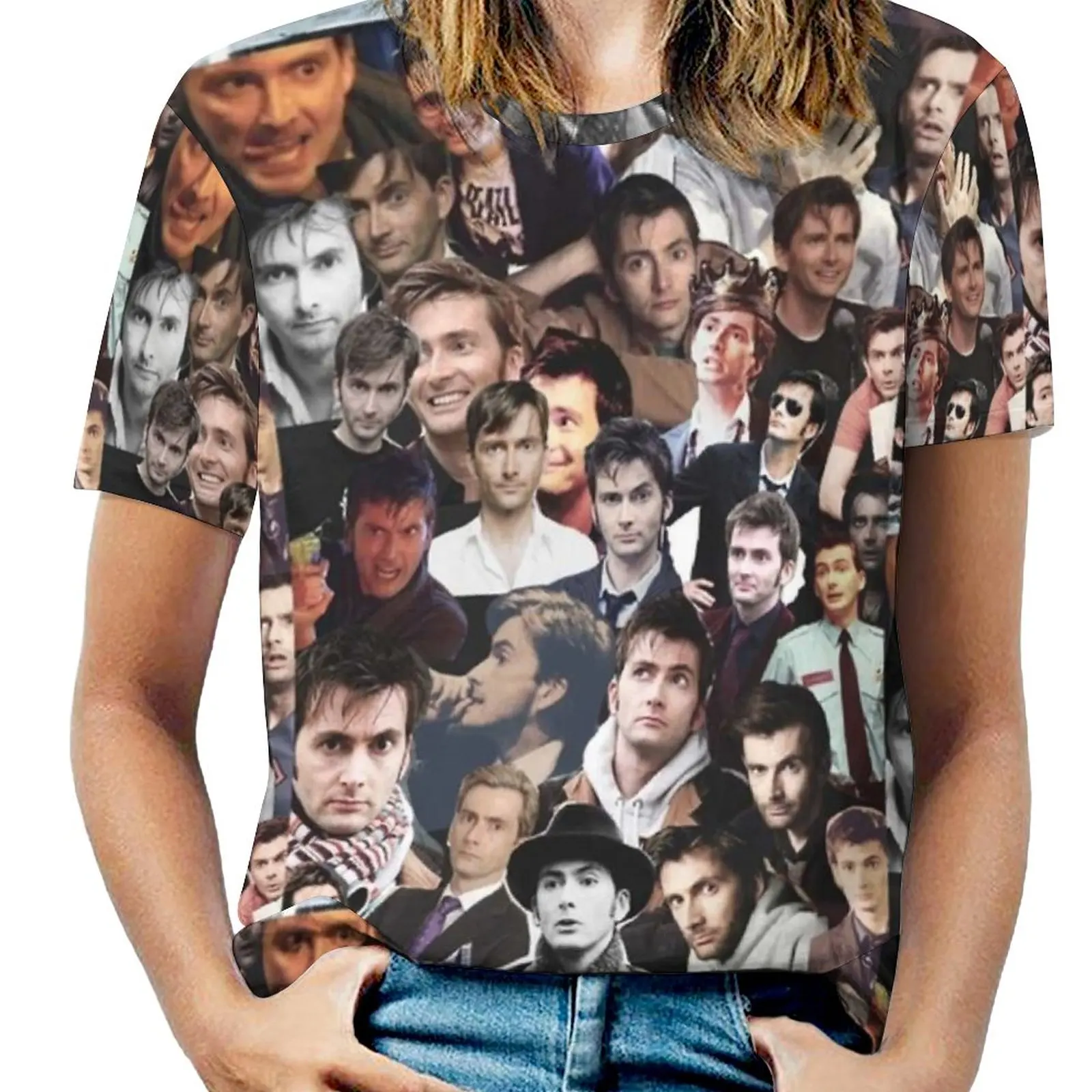 David Tennant Collage Women T-Shirt Crewneck Casual Short Sleeve Tops Summer Tees David Tennant Collage Who Actor Bbc