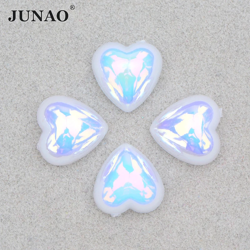 JUNAO 12mm 100Pcs White AB Heart Pearl Flatback Pearl Half Pearls Imitation Beads For DIY Crafts Wedding