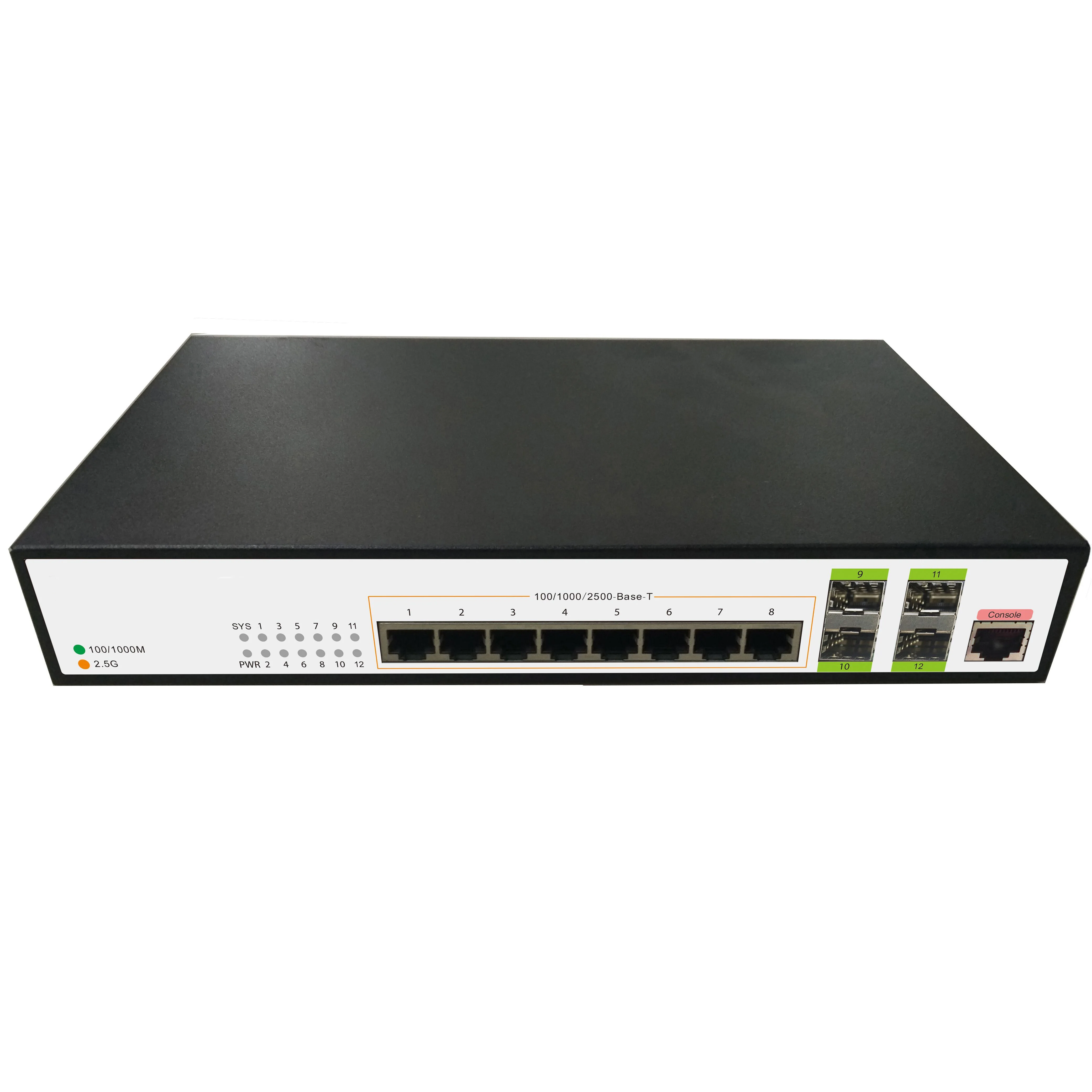 12-Port 8*2.5G 4*10G SFP+ 2.5G Switch VLAN Port aggregation Layer-2 Core 10G uplink Network Switches Wall or Rackmount