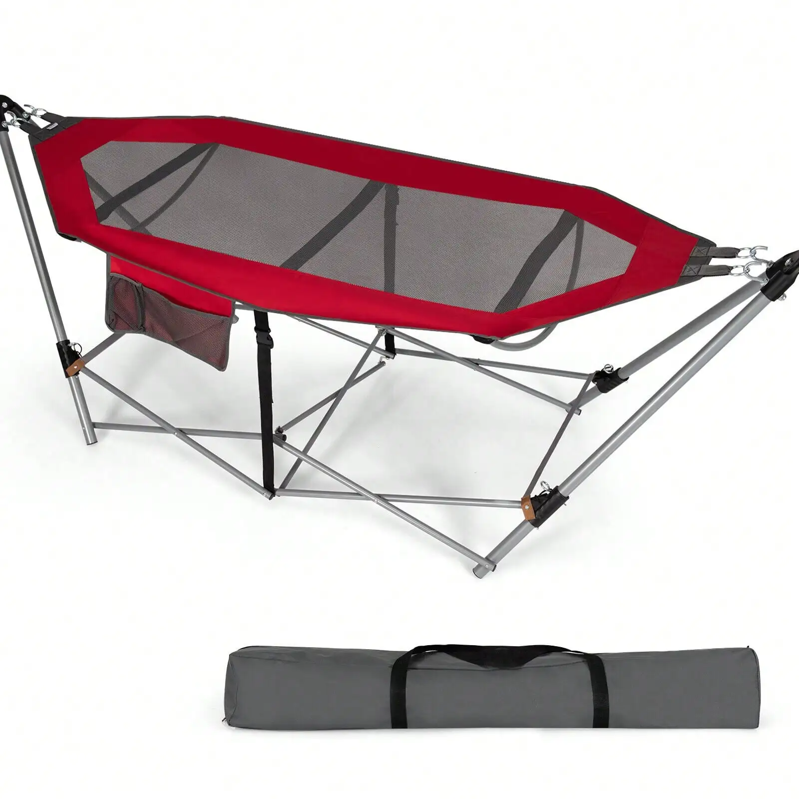

Folding Hammock Indoor & Outdoor Hammock with Side Pocket & Iron Stand Red