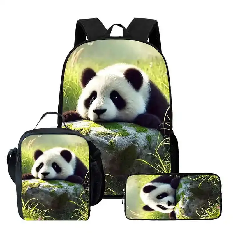 

Детский школьный рюкзак с изображением панды и сумками для обеда, сумки-карандаши для детей 4–9, легкие школьные сумки для мальчиков и девочек