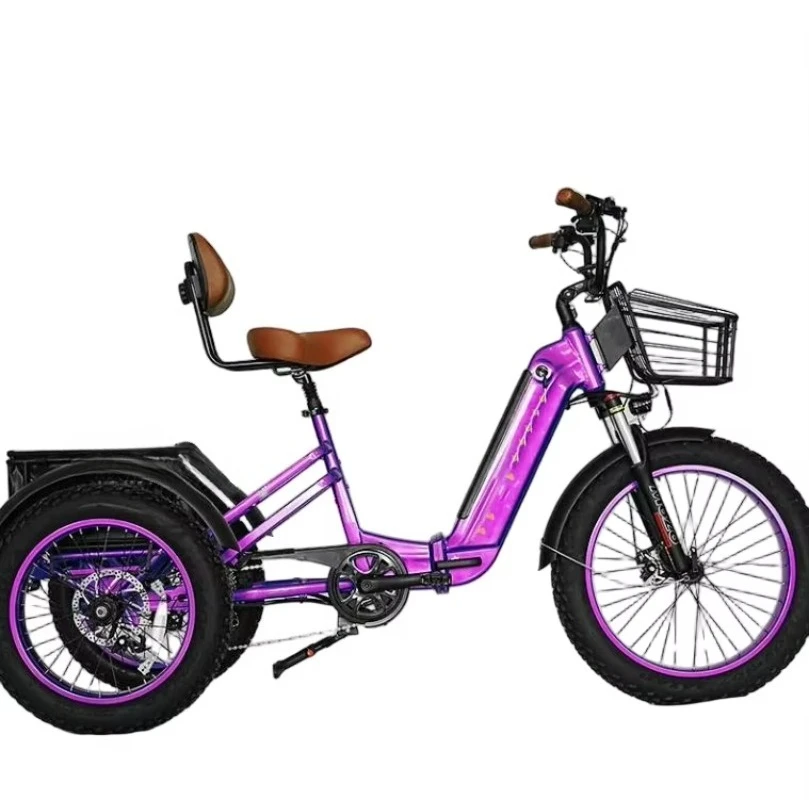 

24-Inch adult electric freight tricycle, bicycle 3-wheel fat tires, bicycle scooter, electric tricycle