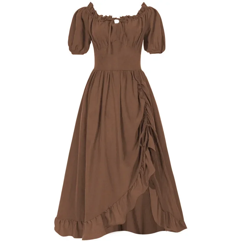 Vestido de bruxa vintage feminino, Renascença medieval, cintura definida, alta baixa, irregular, traje celta, Dia das Bruxas