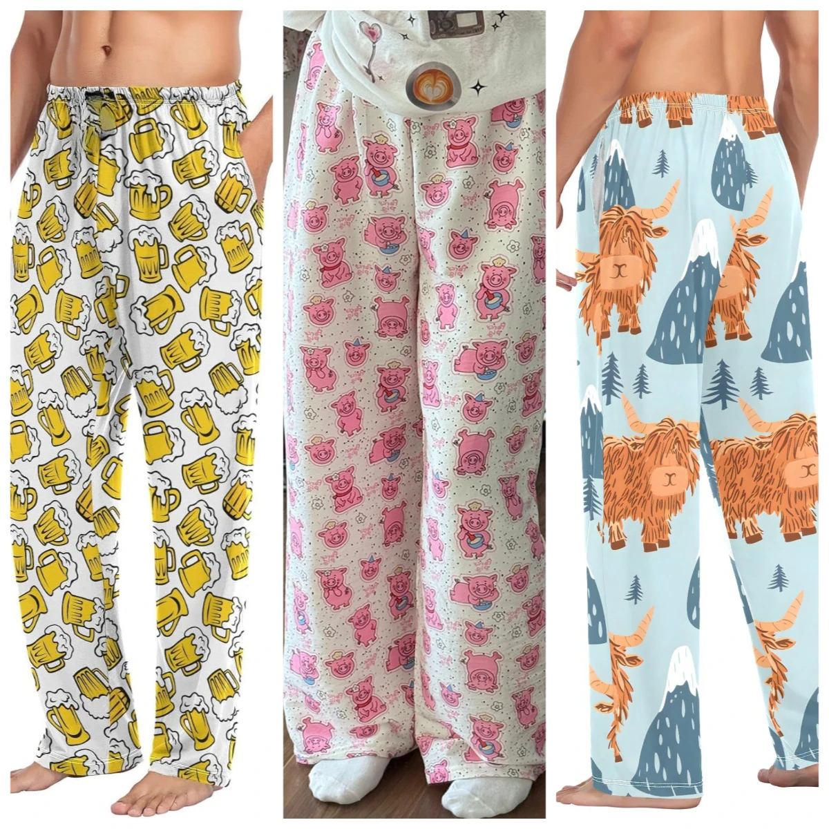 Bestie Couples Fresh Relaxed 3D Printed Pajama Pants, Various Casual Home Pants and Sports Pants