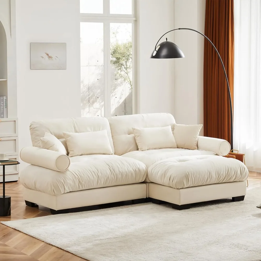 Sectional Sofa - Beige White Modular Couch for Living Room, Single Sofa with  Seat, Convertible Sectional