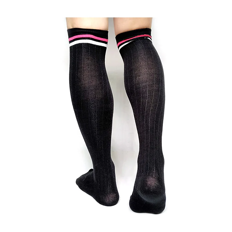 

Knee High Mens Cotton Striped Socks Stocking Sexy Gentlemen Black Hose Brand New Style Gay Male Formal Socks Sox