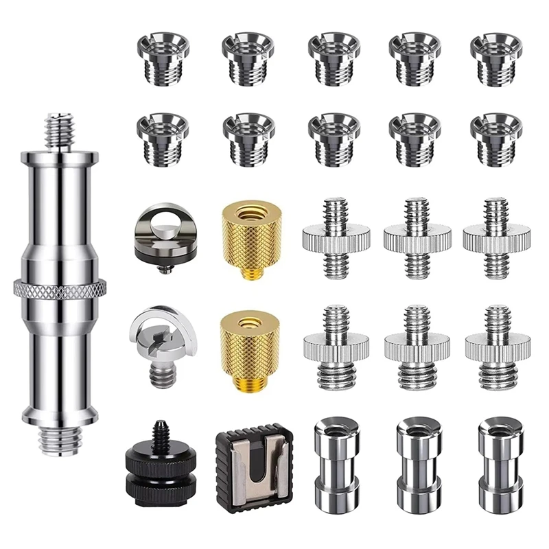 26Pcs Camera Screw Mount Set 1/4 Inch And 3/8 Inch Converter Threaded Screws Adapter Flash Shoe Mount