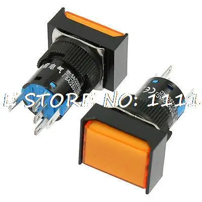 DC 24V Orange Light 5P 1NO 1NC Momentary Rectangle 16mm Push Button Switch