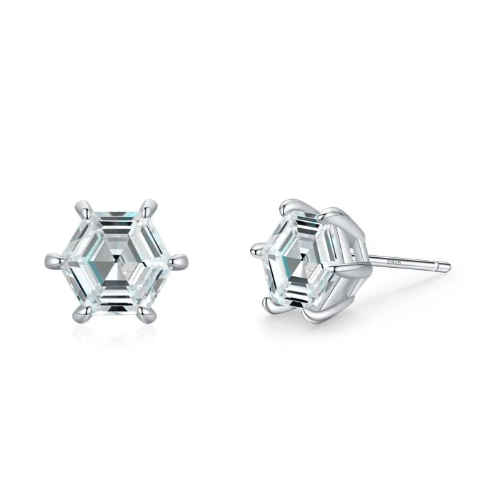

S925 Sterling Silver High End Trendy Six-Sided Simulated Diamond Ins Ear Studs for Women