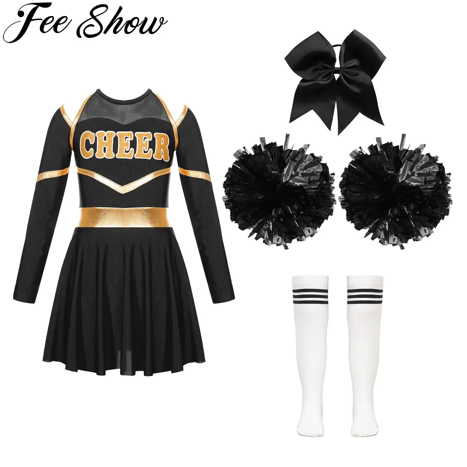 

Cheerleading Costume for Girls kids Cheer Uniform Outfit Set for Halloween Cosplay Dress Up Sports Birthday Party Gifts