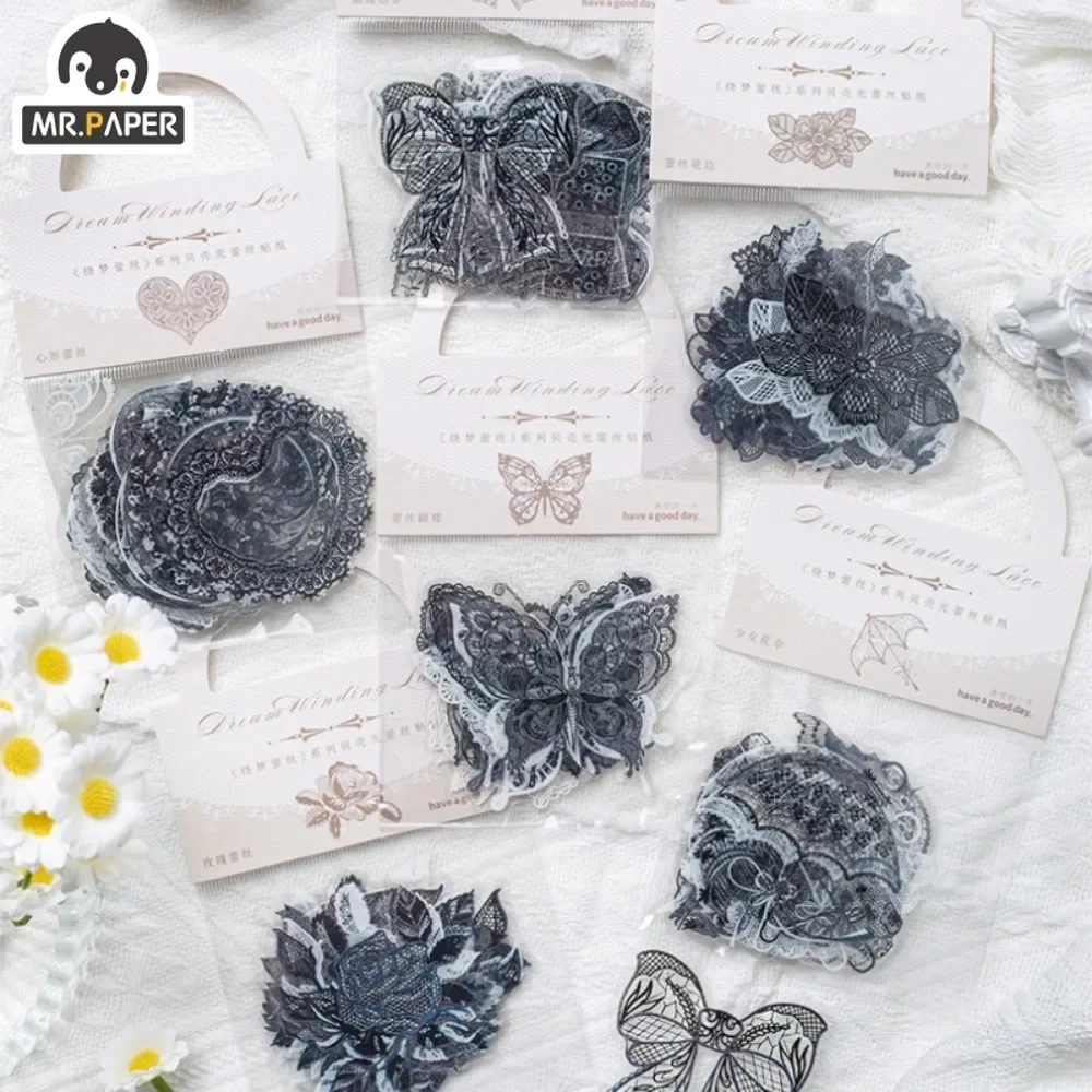 Mr. Paper Sparkling Lace Sticker Pack Nordic Style Hand Account DIY Material Stickers Aesthetic Stationery 20pcs/pack