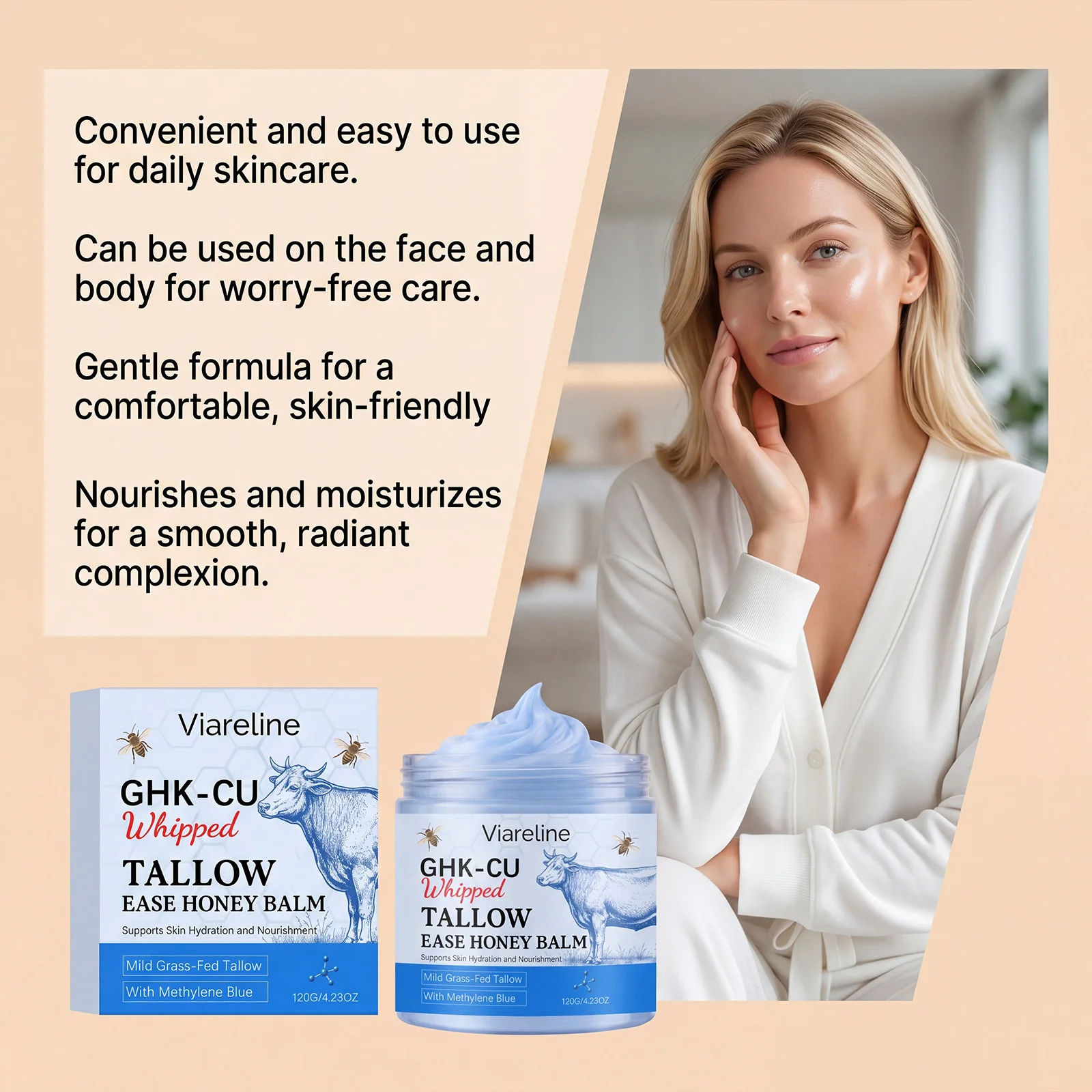 Copper Peptides GHK-Cu Beef Tallow Honey Balm for Face & Body Skin Firming Deep Nourishing Skin Barrier Support Moisturizer