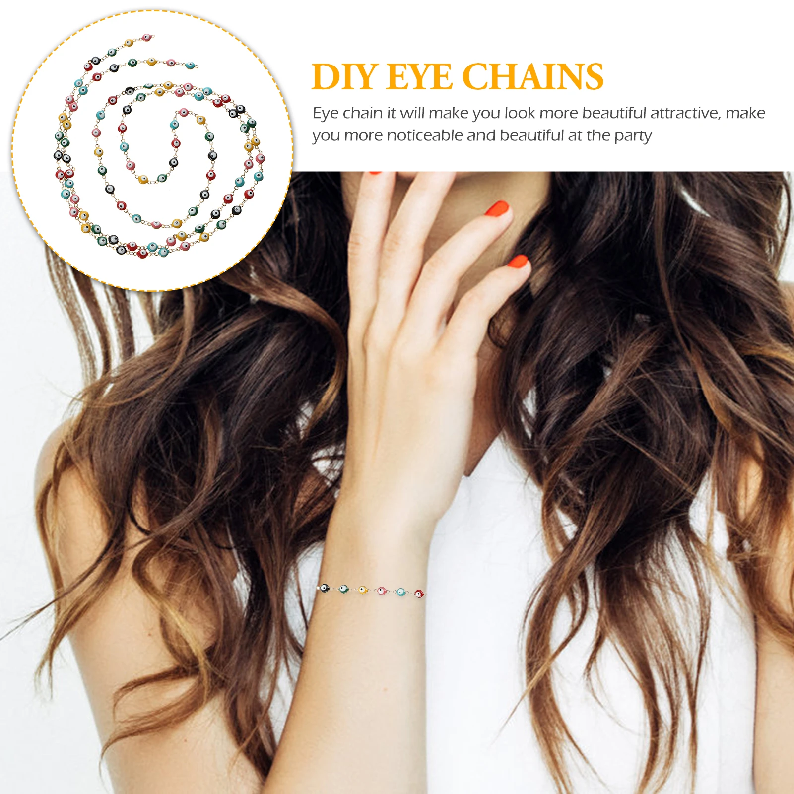 Evil Eye Bead Chain 1m Long with Connecting Holes Both Sides DIY Beads for Handmade Jewelry Evil Eye Link Chain