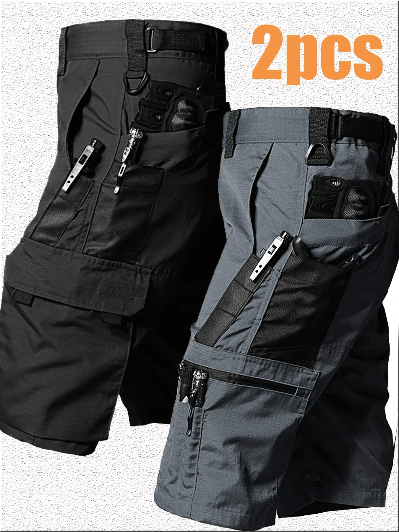 

2pcs Men's Cargo Hiking Shorts, Summer Outdooe Shorts for Tactical Camping, Fishing, Work, Casual, Multiple Pockets