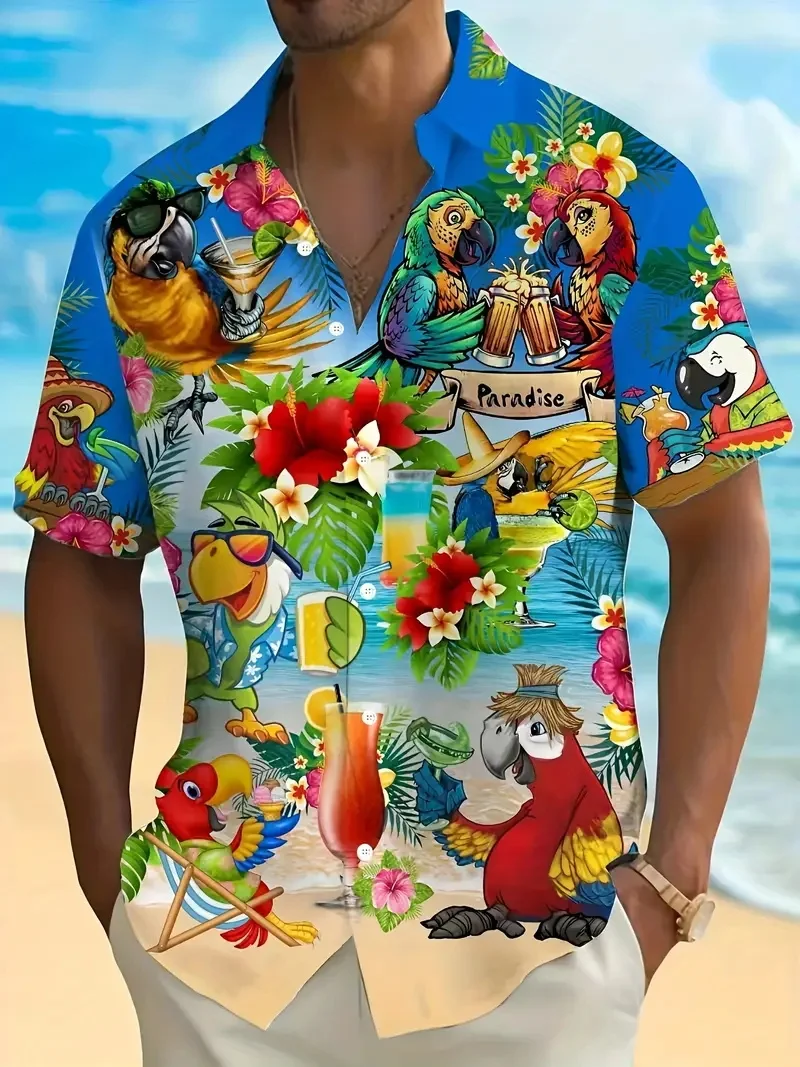 

Palm Tree Sunset Graphic Hawaiian Shirts Short Sleeve Men's Summer Beachwear Retired But Not Expired Design Button-Up Shirt