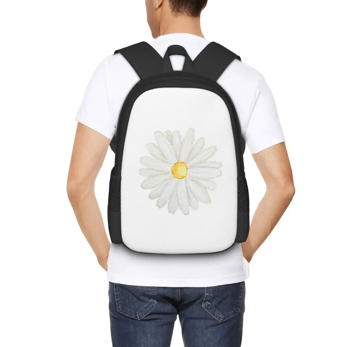 Hand Painted One Little White Daisy Watercolor Backpack Hot Sale Daypack BookBag School Bag Shoulder Bags for Men Women