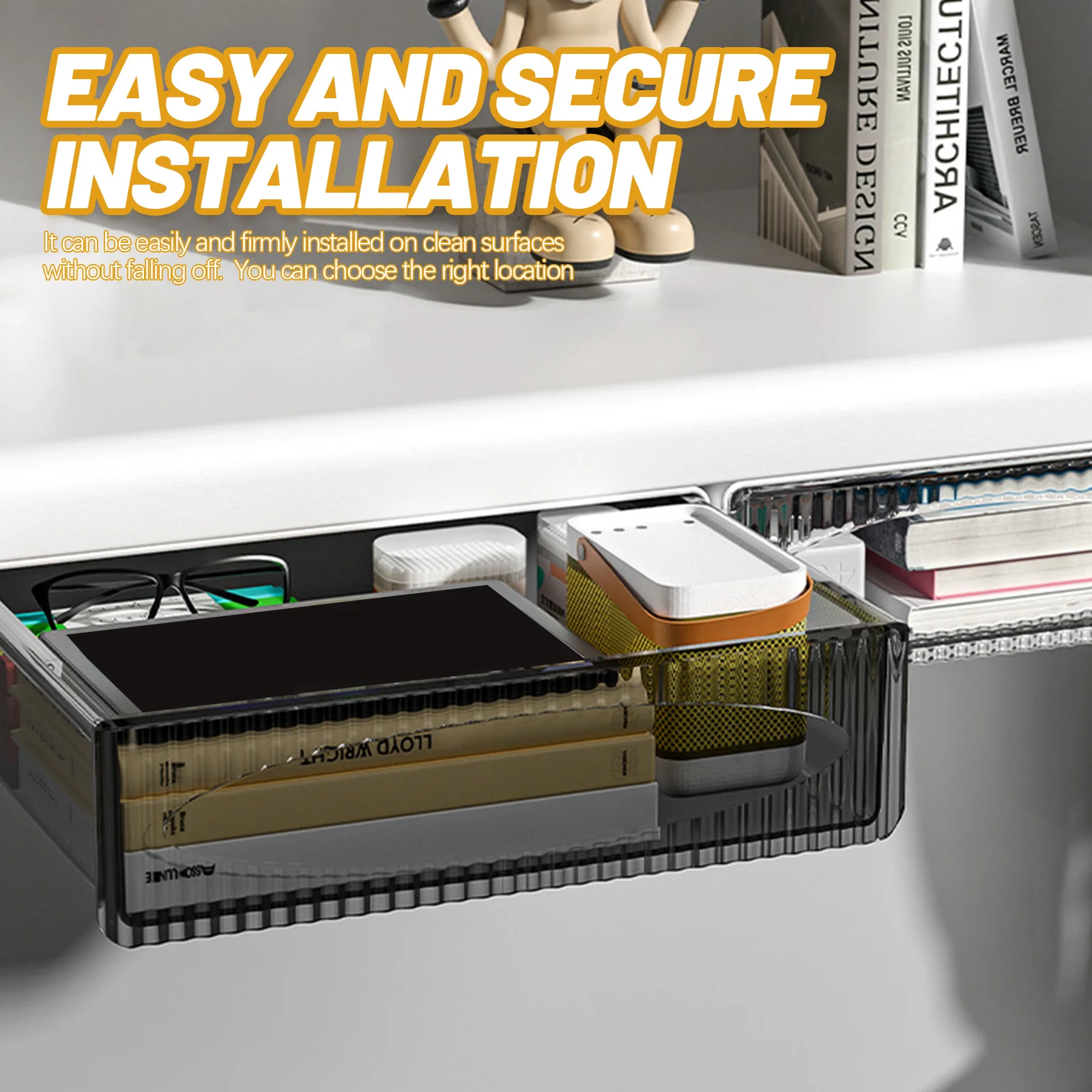 

2pcs Under Table Drawer Organizer Hidden Desk Storage Box For Office Home Desktop Supplies Large Capacity Adhesive Drawer Under