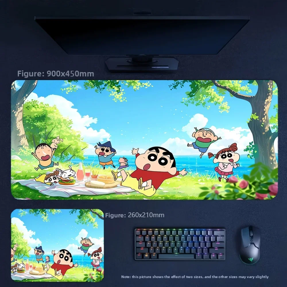 Office Multi-size Leather Table Mat Animation Crayon Shin-chan and His Friends Outdoor Picnic Series Leather Non-slip Mouse Pad