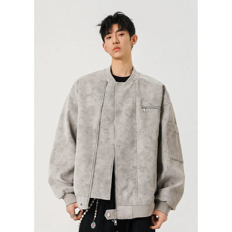 

Fall Men's Leather Jaet Casual Motorcycle Sle Stand Collar Loose Fit Faionable Outerwear Youth ular Long Sve Zipper