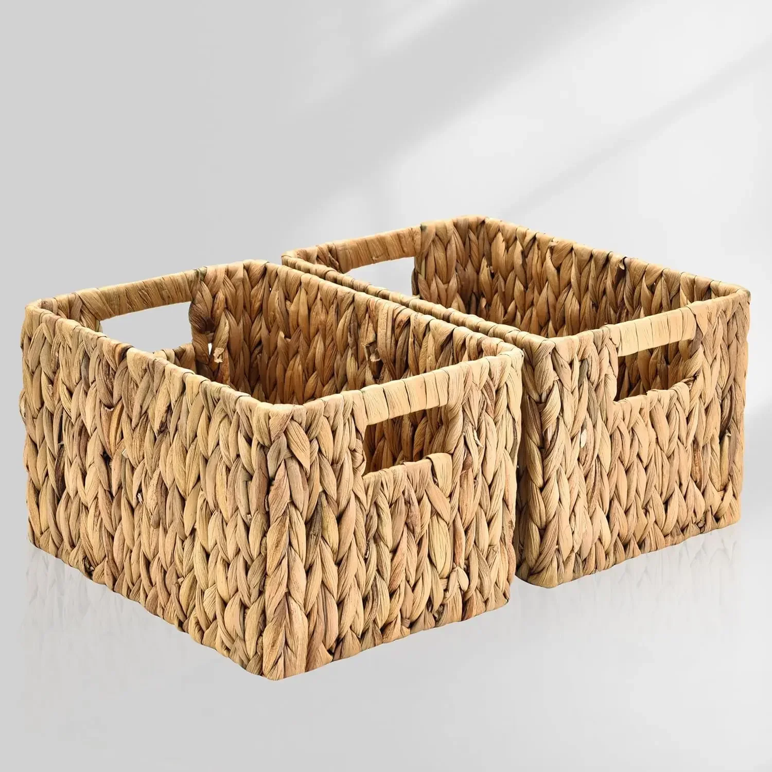 

Water Hyacinth Rectangular Wicker Storage Baskets with Handles 2 Pack