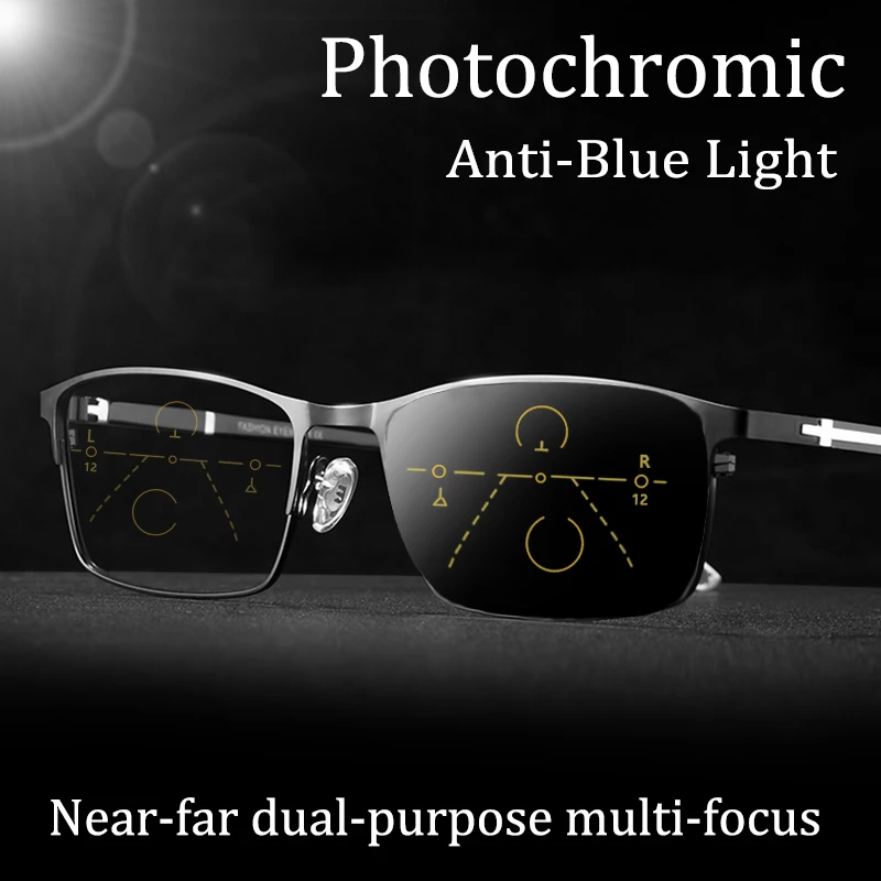 Titan legierung Progressive Photochrome Lesebrille Frauen Männer Multi Fokus Anti Blau Licht Anti-blau licht Hyperopie Brillen – Detail 4