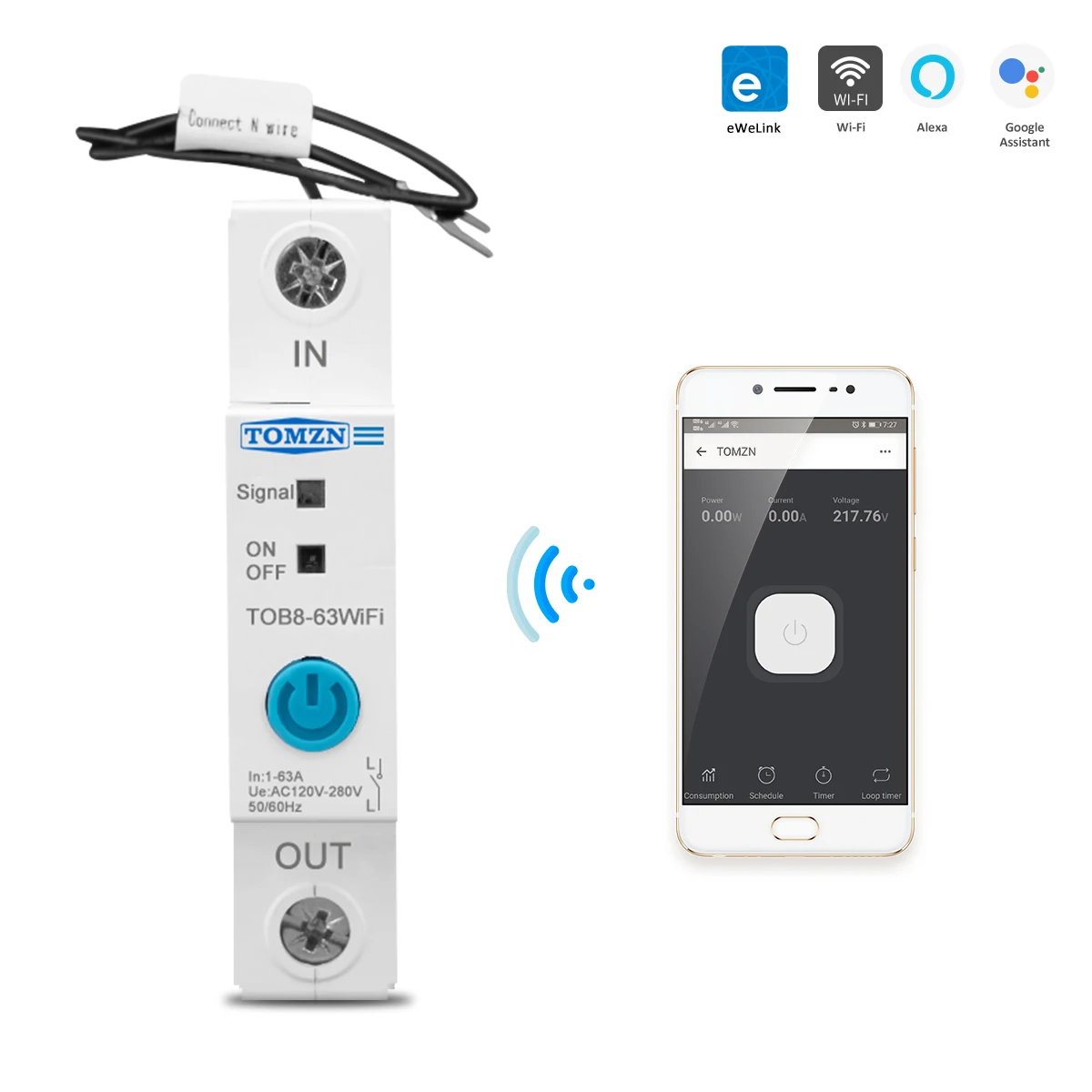 63A Ewelink Single Phase WIFI Smart Energy Meter Kwh Metering Monitoring Circuit Breaker Timer Relay for Smart Home TOMZN