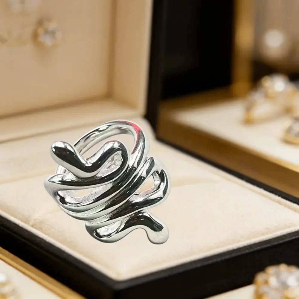 2026 Summer Neutral Cold Wind Gold Silver Serpentine Wrapped Ring Jewelry Accessories Couple Gift