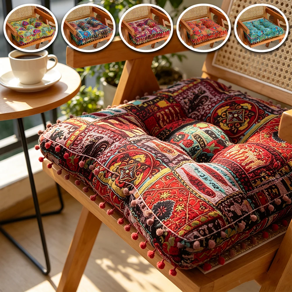 40cm Ethnic Style Square Cushion Pillow Thicken Floor Mat for Living Rooms Bedrooms Dining Seat Cushion Meditation Pad for Home