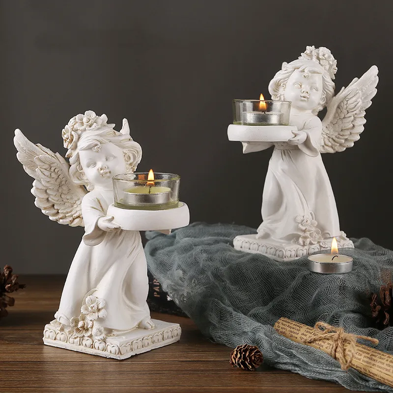 

European Vintage Resin Candlestick Unique Angel Candle Holder Ornament for Party Restaurant Living Room Decoration