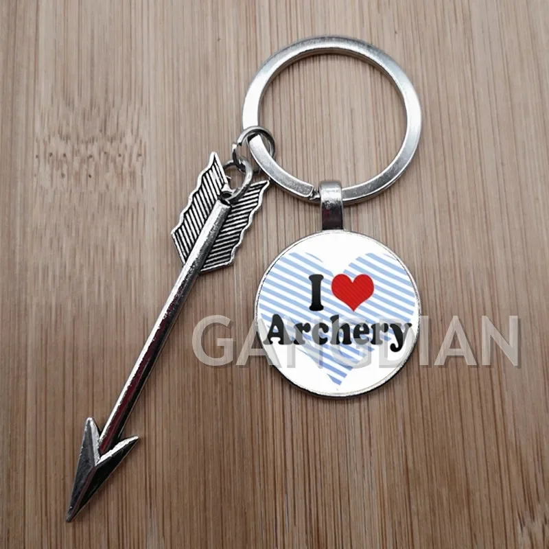 Keep calm and I love archery keychain fashion glass cabochon men and women leisure sports enthusiasts DIY keychain ring gift