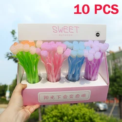 Stylos gel décolorés pour étudiants, fleur décolorée, tulipe rose, encre gel noire, stylo d'écriture melon al, papeterie, cadeau du jour de Léon, 0.5mm, lot de 10 pièces